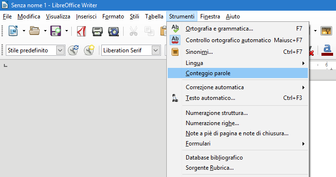 Contare i caratteri in LibreOffice