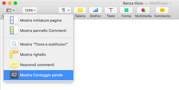 Contare i caratteri in Pages
